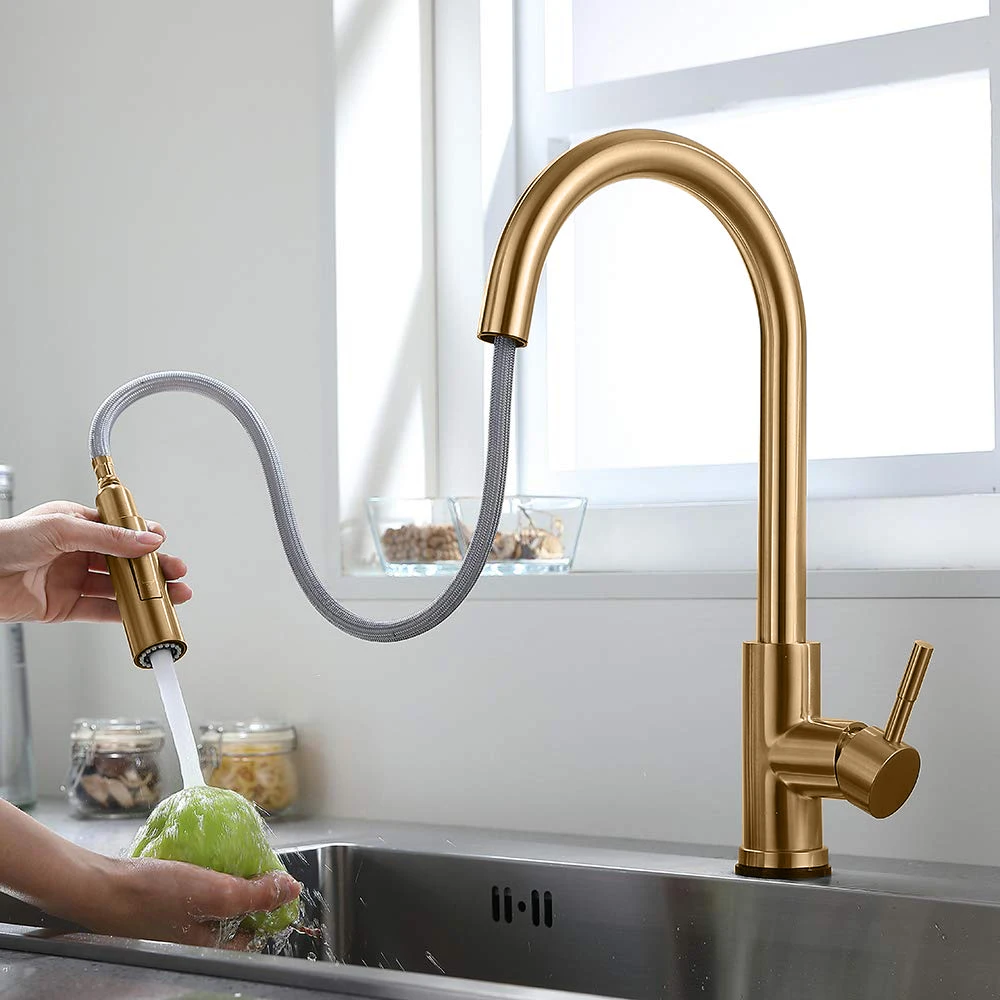 Luxury 304 Stainless Steel Brushed Gold Pull Out Mixer Tap Touch ...