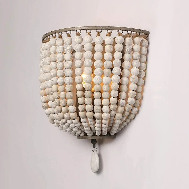 product french retro crystal wooden bead wall lamp led for corridor entrance aisle wall childrens room bedroom bedside princess room-7