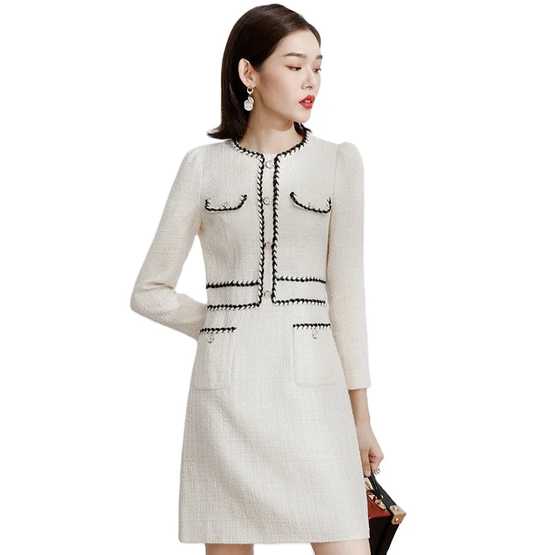 Na Berry High Quality Italian Office Lady Work Dress Formal Tweed Luxury Dresses Women White Worsted Winter Warm Mini Dresses