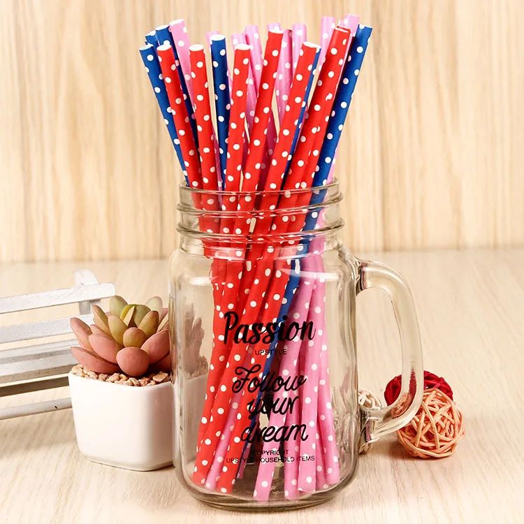 可生物降解的纸吸管白色斑点散装饮料吸管果汁冰沙派对用品生日婴儿