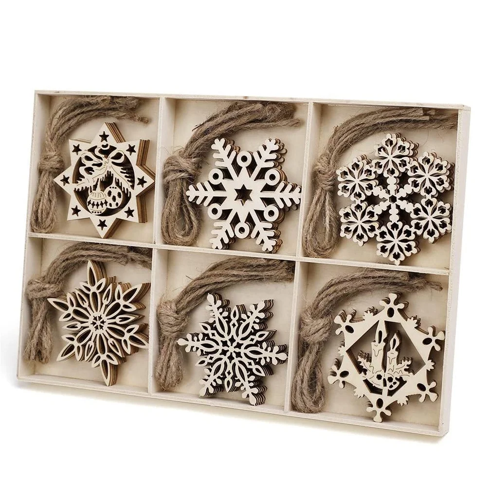 MACTING 30pcs Handmade Wood Snowflakes Ornaments for Christmas Tree Decorat...