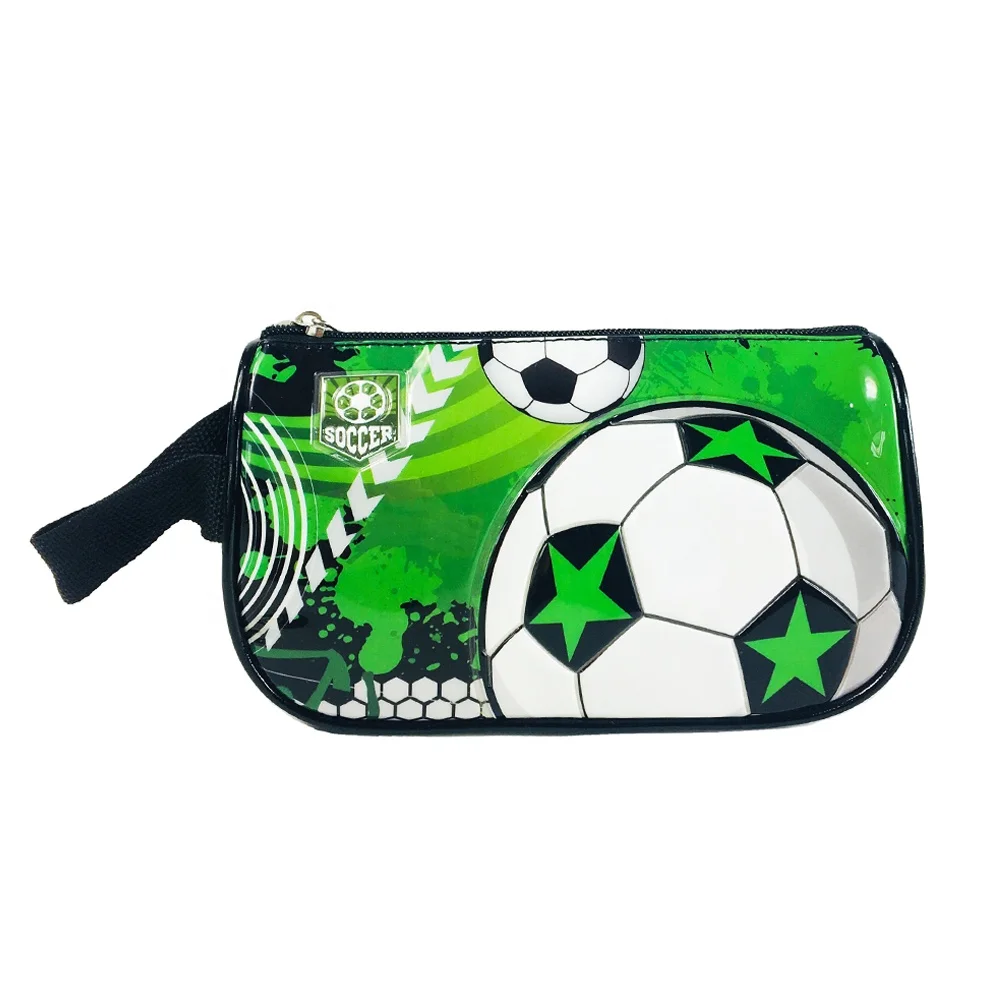 Soccer Pvc Emboss Smiggle Pen Bag Custom Printed Fashion Large Capacity