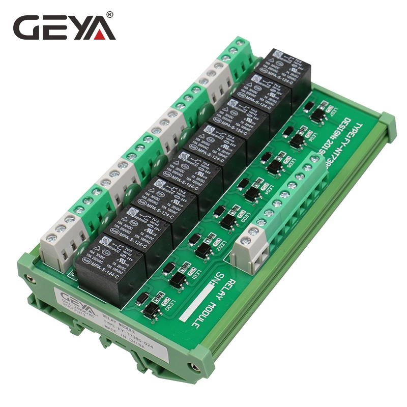 GEYA FY-T73 DIN Rail Panel Mount 8 Channel Interface Relay Module 5V 12V 24V AC DC 1NO1NC