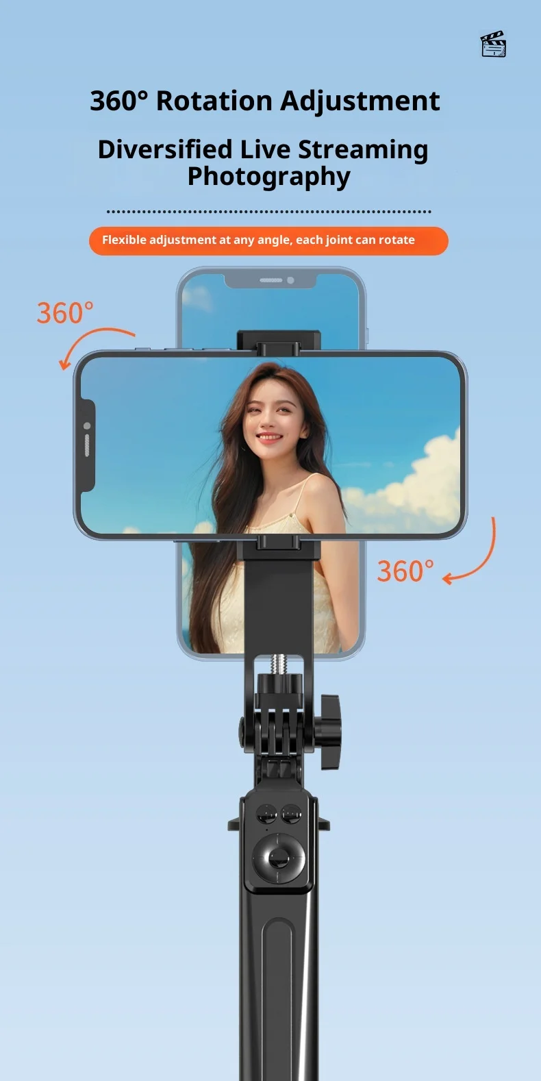 Beauty Light Selfie Stick Quadripod Panorama Shooting 360 Degree Phone Stand Vlogging Live Video and Photo Shooting