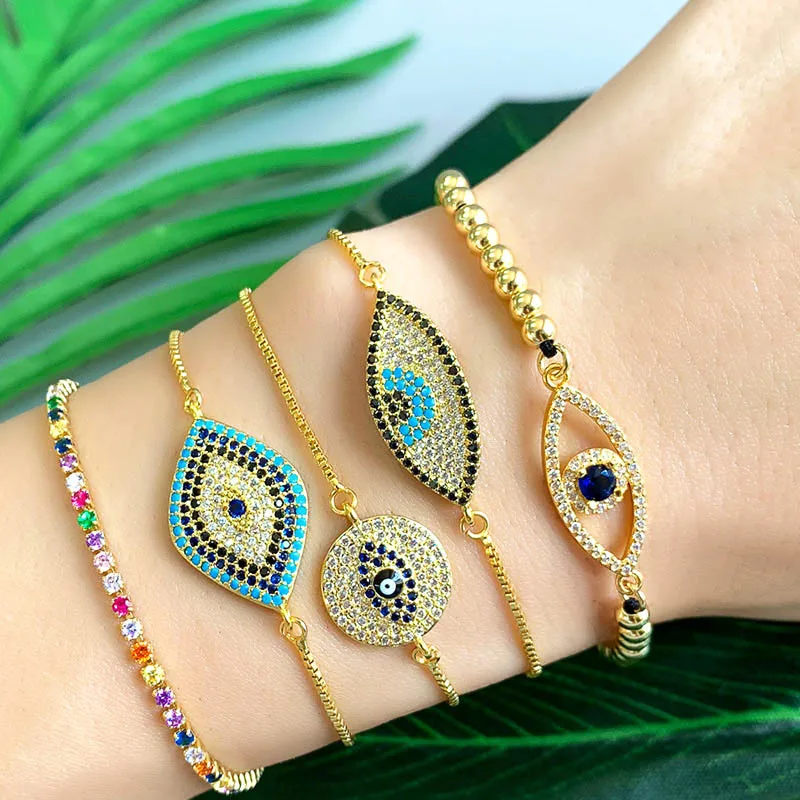 Adjustable CZ micro pave eye bracelet turkey zircon charm chain bracelet jewelry for woman jewelry gift