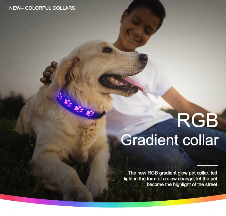 Pretty Design Led RGB Multicolor Pet Collar PU Leather with Hollow Printing  Collars Led pet Dog Necklace Colorful Light