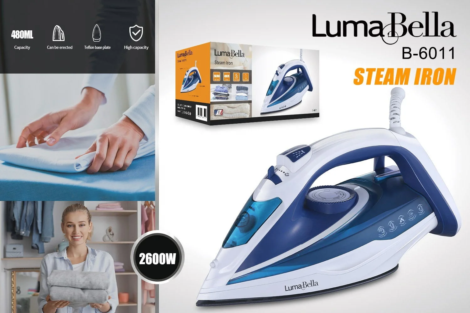 Sokany Lumabella B6011 New Design Handheld Electric Steam Iron 2600w