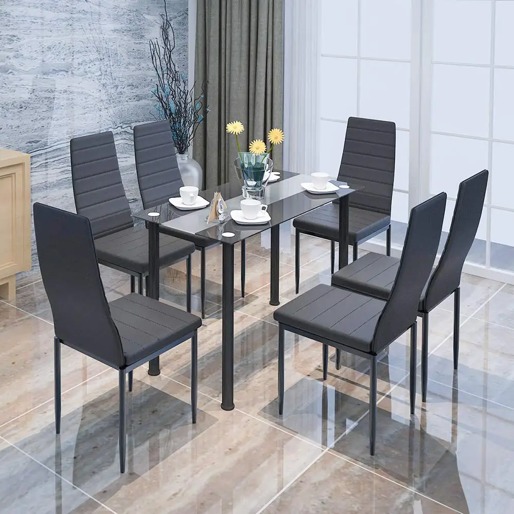 6 Seater Dining Table Set Modern Black Dining Room Sets Glass Dining ...