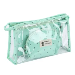 Candy Color Cotton Cloth PVC Waterproof Cosmetic Bag Transparent Travel Bag 3 Pieces Makeup Bag Set