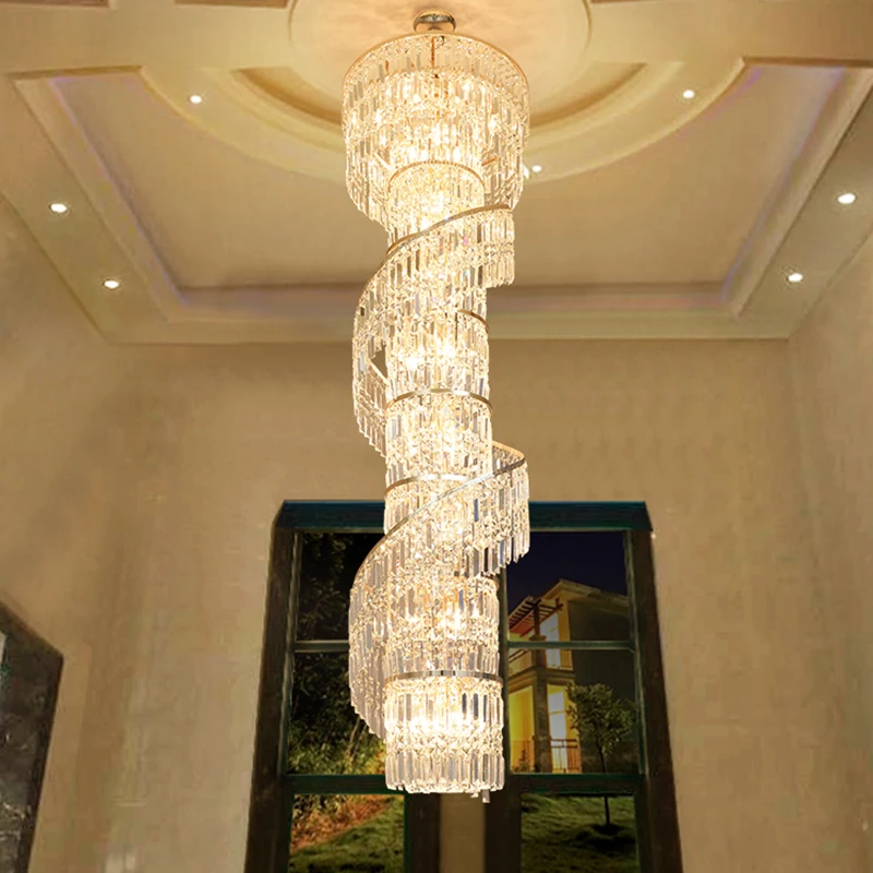 Modern Luxury Crystal Chandelier For Hotel Villa Living Room decoration Long Flush Mount Ceiling Lamps  Staircase Lighting