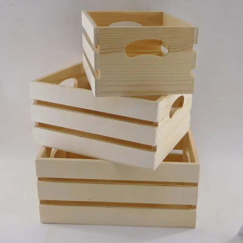 3 Pack Wooden Nesting Crates With Handles Hand Crafted Wood Box Buy