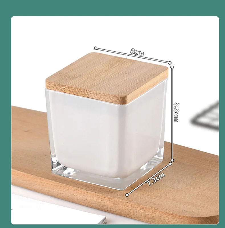 product luxurious empty square glass candle jars with wood lid printed for decorative use-6