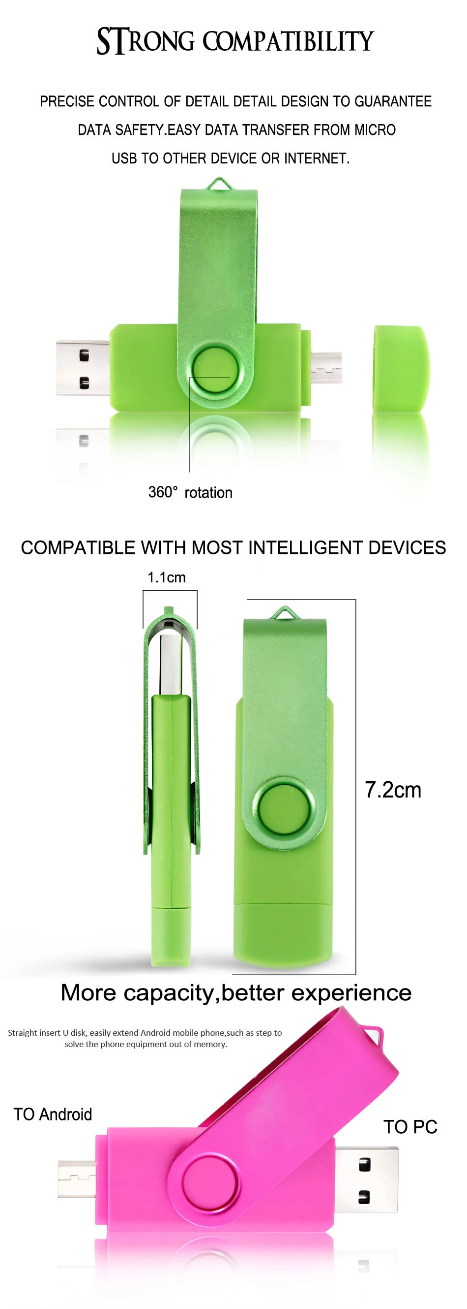 Free Custom Logo Swivel Micro OTG USB Flash Pen Drive 2 in 1 Memory Stick For Mobile Phone PC - ANKUX.COM