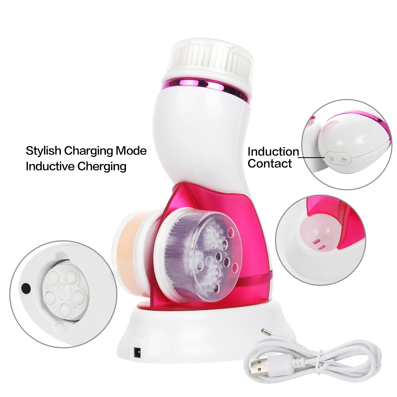 4-1 Rechargeable Facial Cleaning Brush 2019 Amazon Hot Sale Electric Face Scrubber Massage Waterproof Portable Skin Care Tool