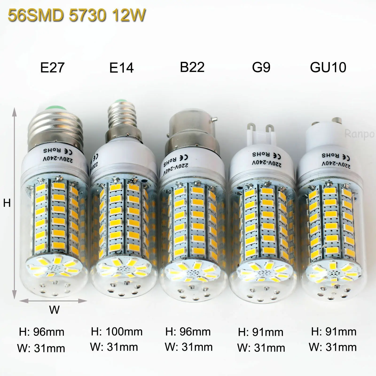 E27 E14 B22 G9 GU10 5W 7W 9W 12W 15W 25W 28W 5730 SMD LED Corn Light Bulb Lamp 