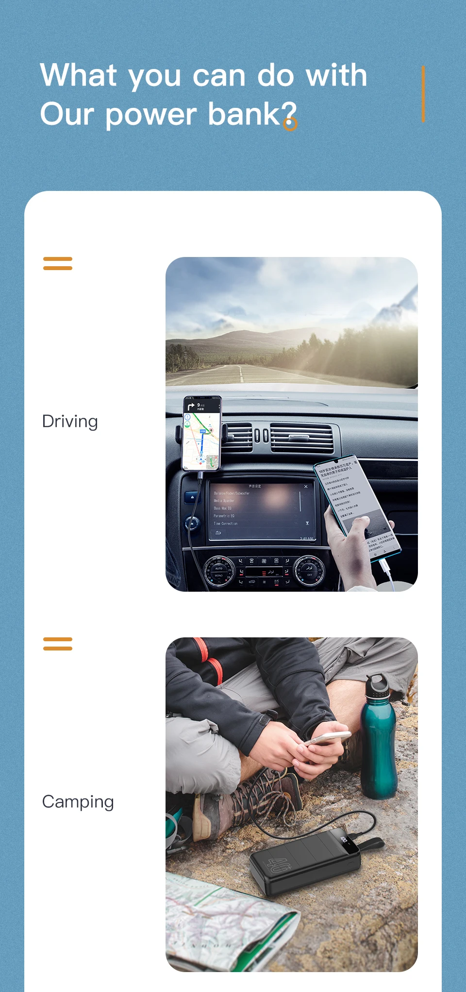 KUULAA High Capacity Camping 40000mAh Led Digital Display Portable Power Bank with Lead Light and Leather Lanyard - ANKUX.COM