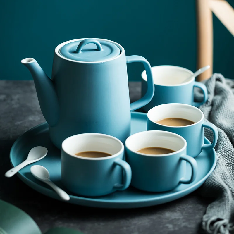 Wholesale elegant design teaware matte blue porcelain coffee tea set for restaurant.jpg