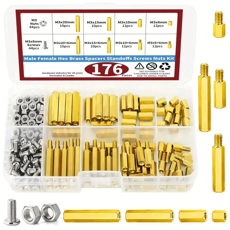 Kit 176 OKYN251030-16 M3 Brass Standoff PCB Spacer Pillar Column Kit 176 Pieces ...