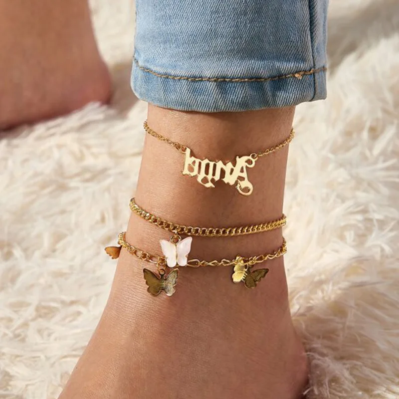 Summer New Design Rose Gold Plated Butterfly Tennis Anklet For Women