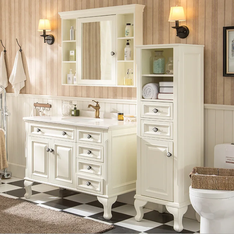 American floor solid wood bathroom cabinet combination  wash basin cabinet