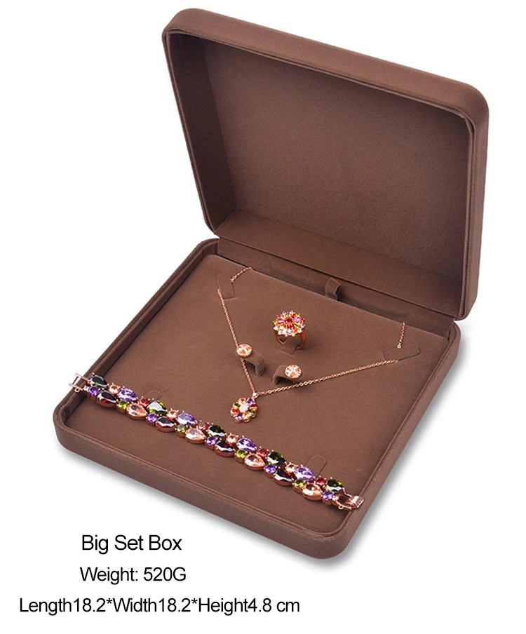 Custom Wholesale Velvet Fabric Jewellery Packaging Necklace Bangle Bracelet Ring Set Jewelry Box