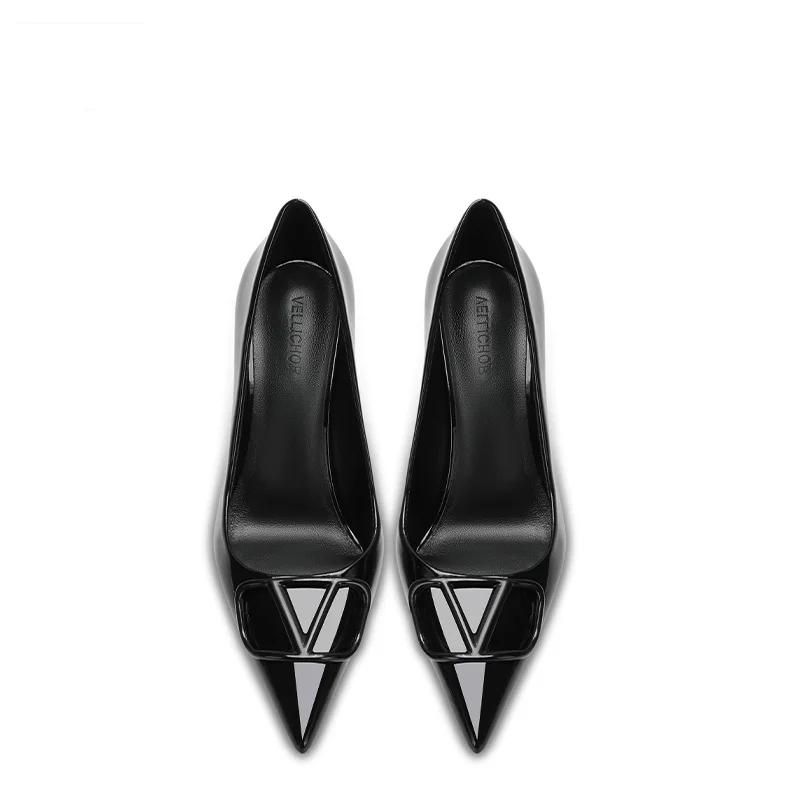 Custom Shoes V House Pointed Fine Heels Patent Leather Vbuckle High