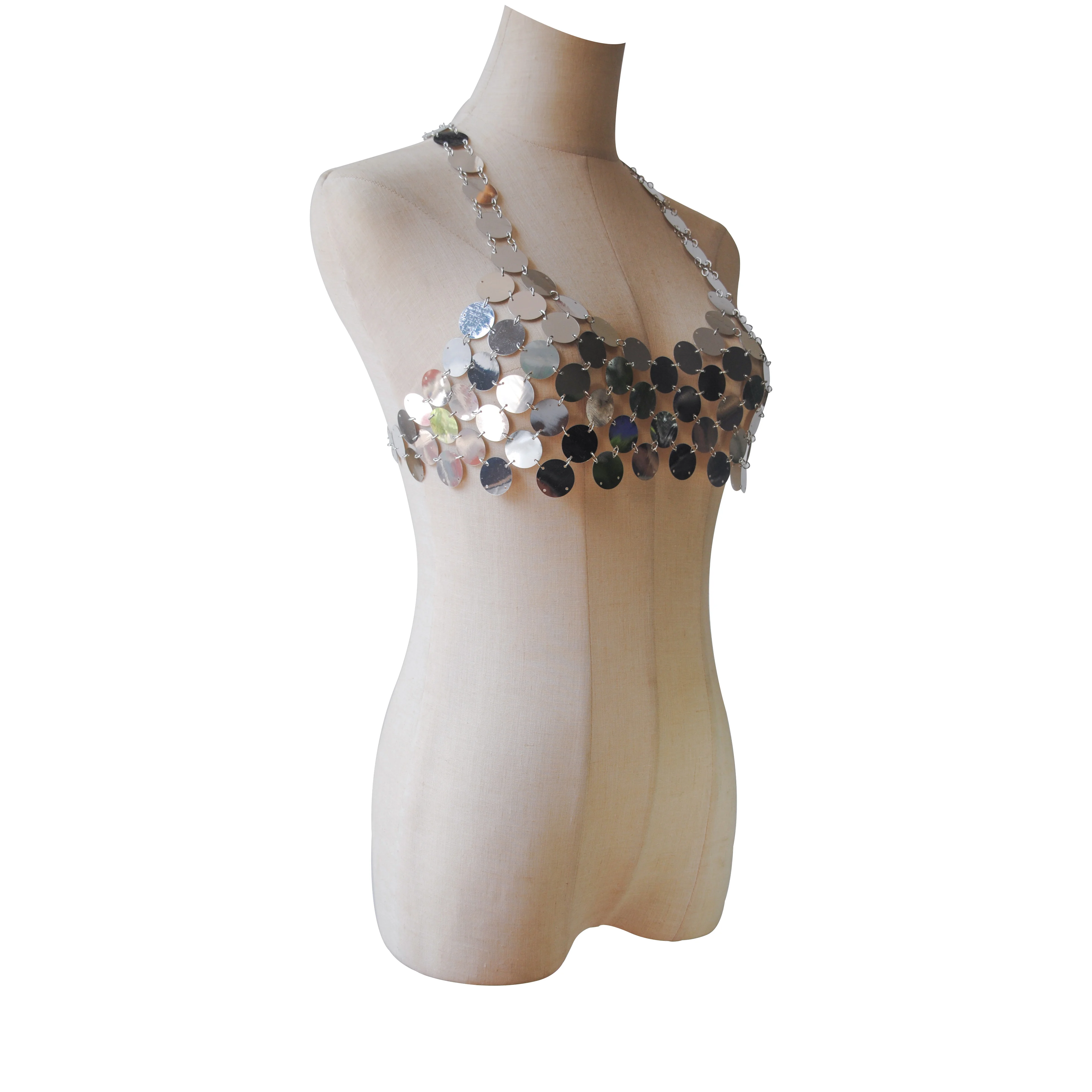 Womens Handmade Sexy Sequin Bra Chain Silver Jewelry Handmade Beach Bikini Nightclub Bra Body 0025