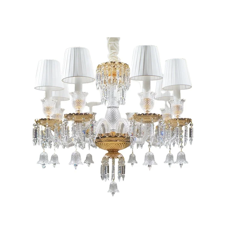 white fabric 220 volt 6 8 15 lights modern luxury hanging crystal chandelier for restaurant
