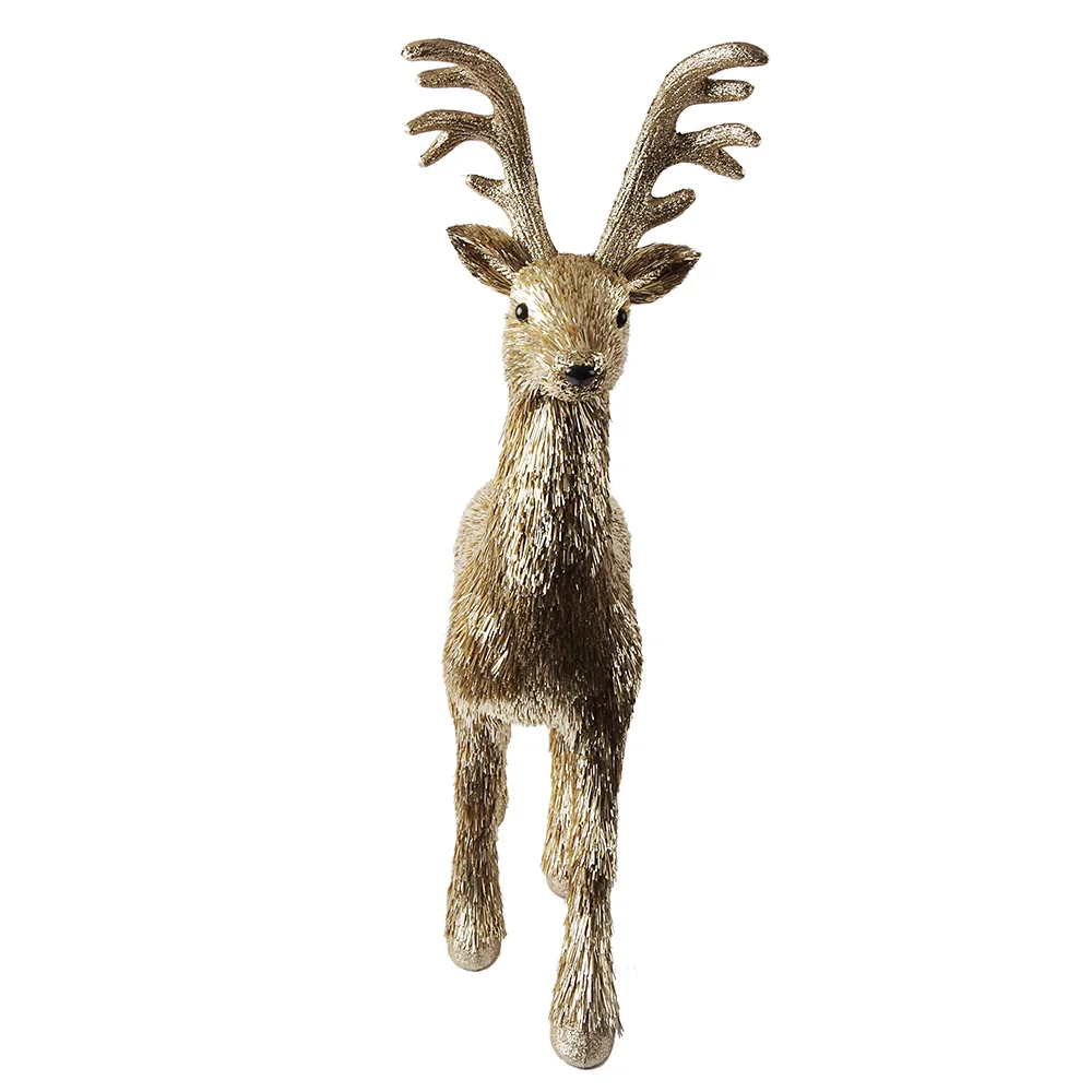 resin deer decoration, glitter champagne gold christmas deer