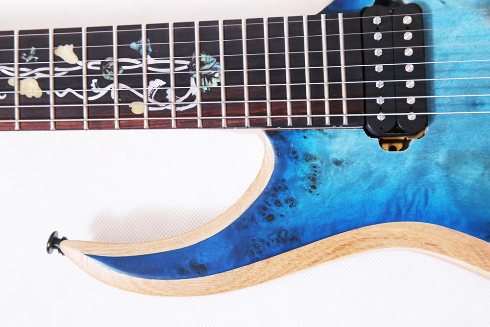 Chinese Musical Instrument Guitar Electric 7 Strings Burl Top Korean