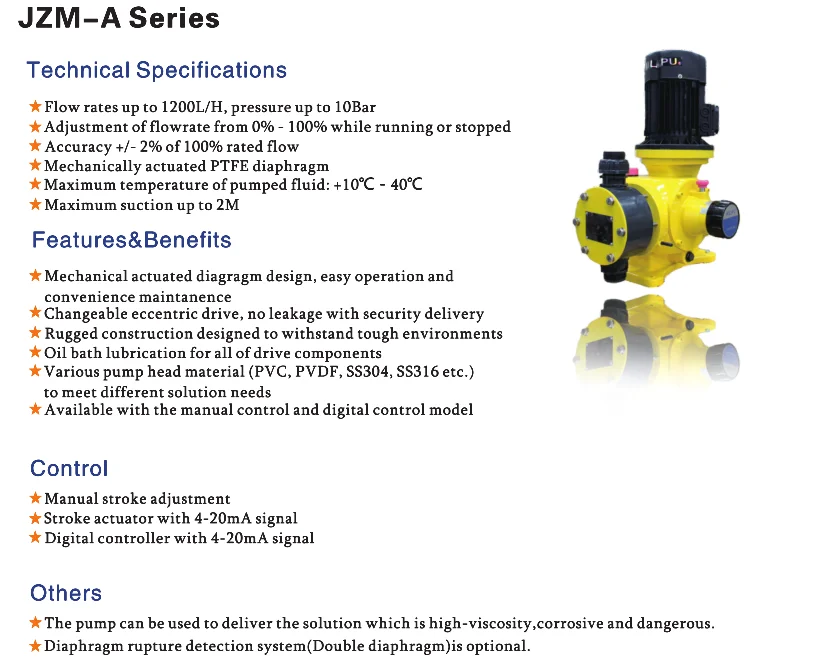 Jzma1200/0.35 Series Water Treatment Big Capacity Chemical Diaphragm