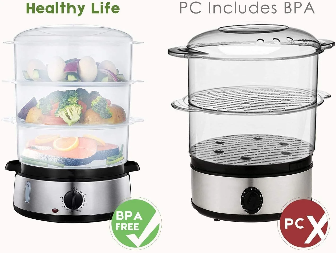 Electric 3 Tier Food Steamer Vegetable Steamer Bpafree For Cooking Buy 3 Tier Food Steamer