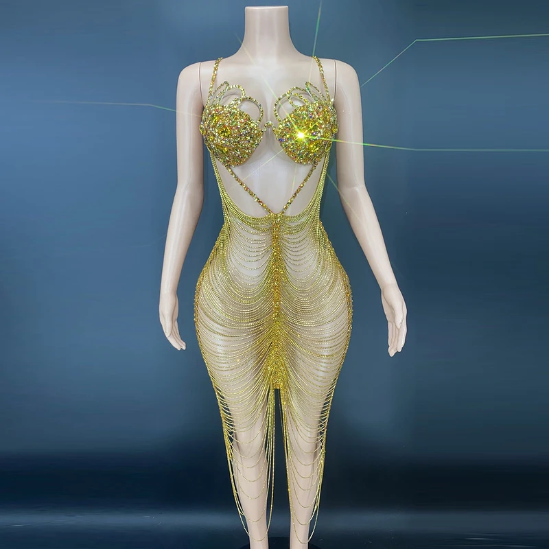 gold full body chain dress Gold Full Body Chain Dress