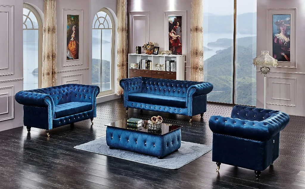 Modern Tufted Velvet Fabric Living Room Sofa Set