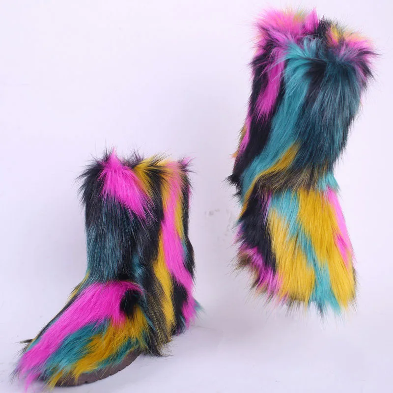 furry rainbow boots