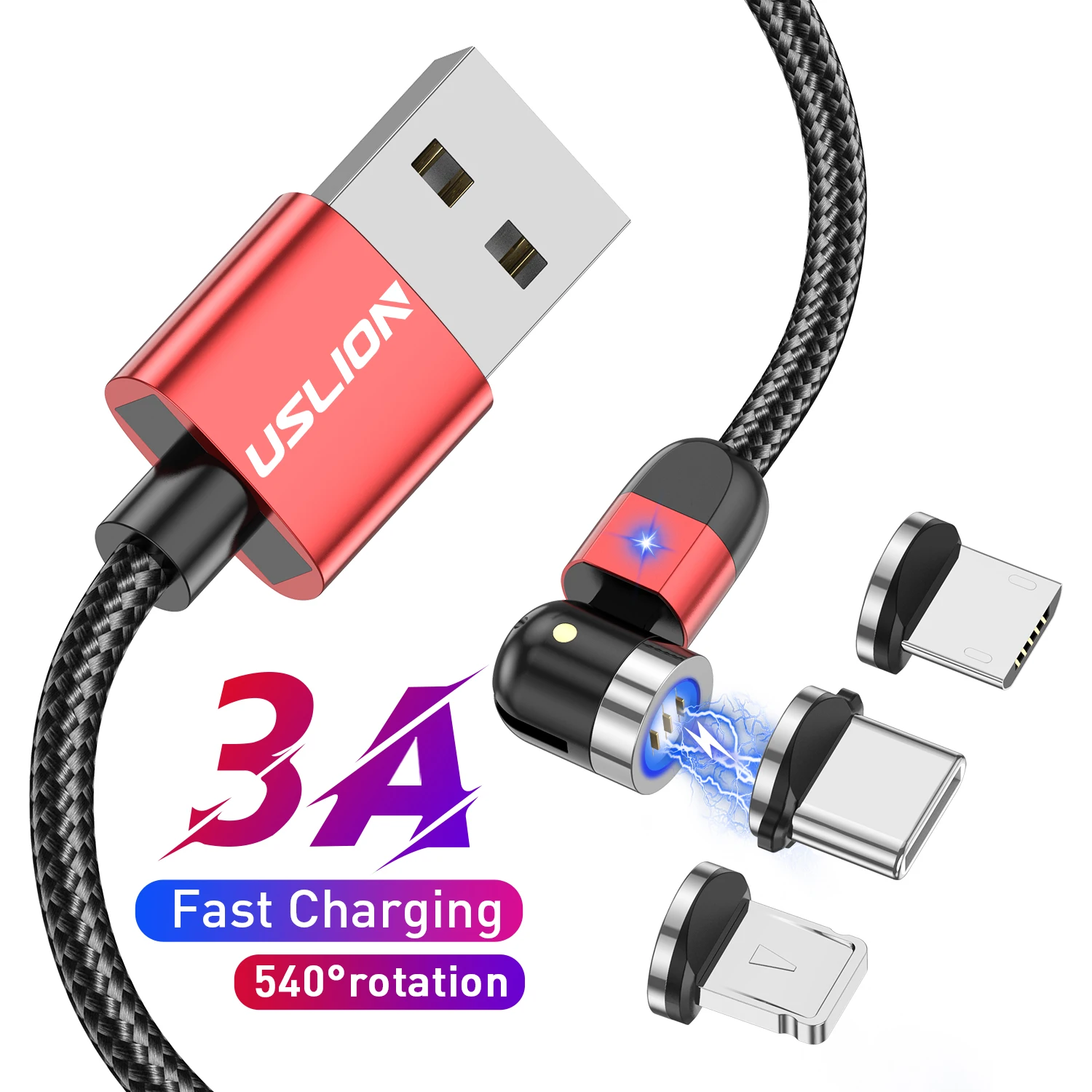 2020 3 in 1 USLION New Magnetic USB Cable Fast Charging Micro USB Type C Mobile Phone Cable For Samsung iPhone magnet data cable - ANKUX.COM