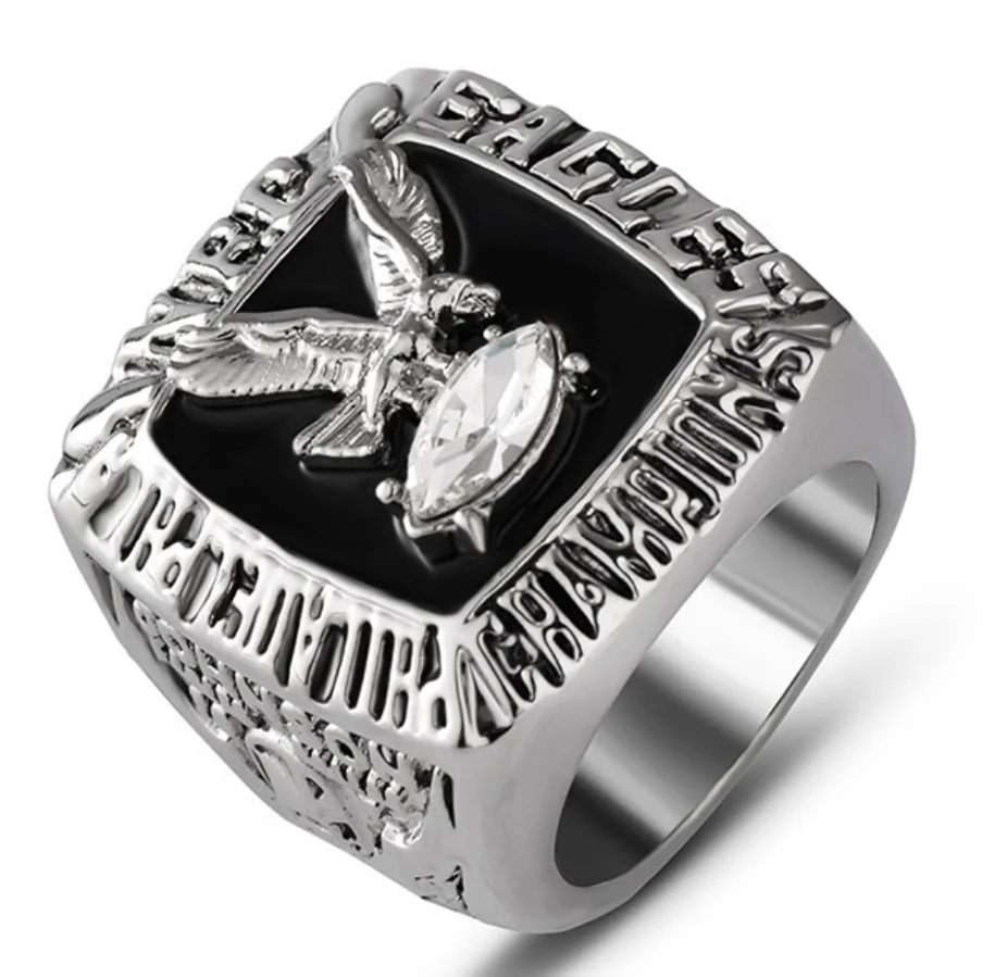 
1980 Philadelphia Football Championship Ring Black Silver Jewelry Zircon Alloy Sport Ring for men and women fans gift 