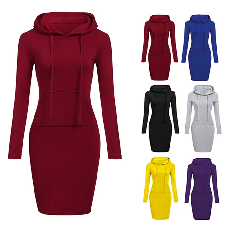 Hot Onsale Solid Long Sleeves Casual Outfits Winter Clothing 2021 Woman Dresses women Casual Hoodie Dress