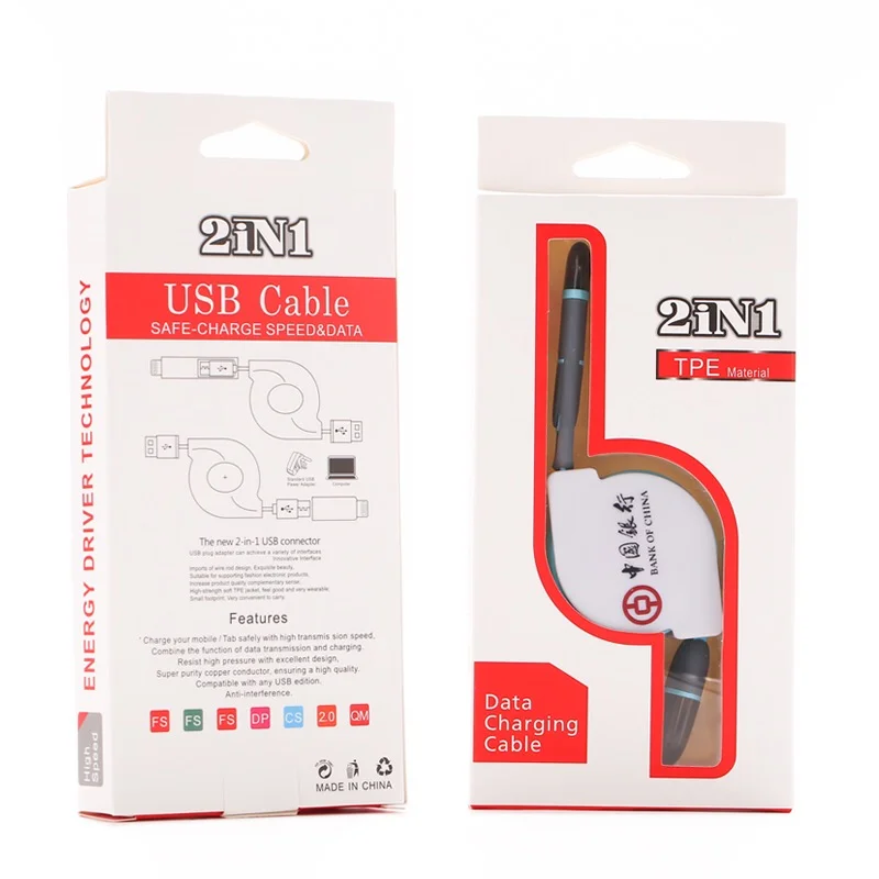 Factory directly 2 in 1 USB cable micro data cable OEM retractable usb cable - ANKUX.COM