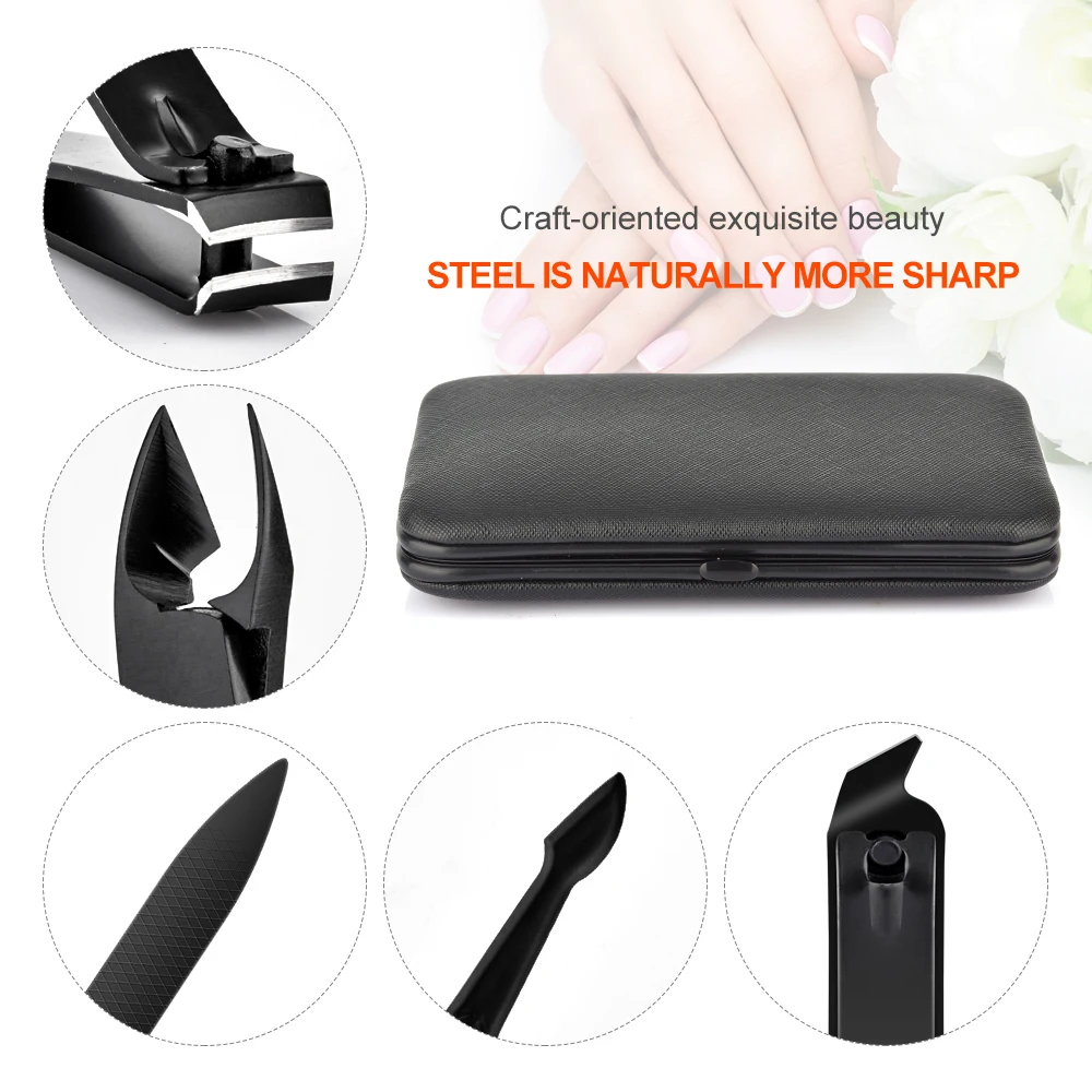 Black Leather Case Mini Stainless Steel Nail Clipper Scissors Travel 15 Pcs Professional Manicure Set.jpg