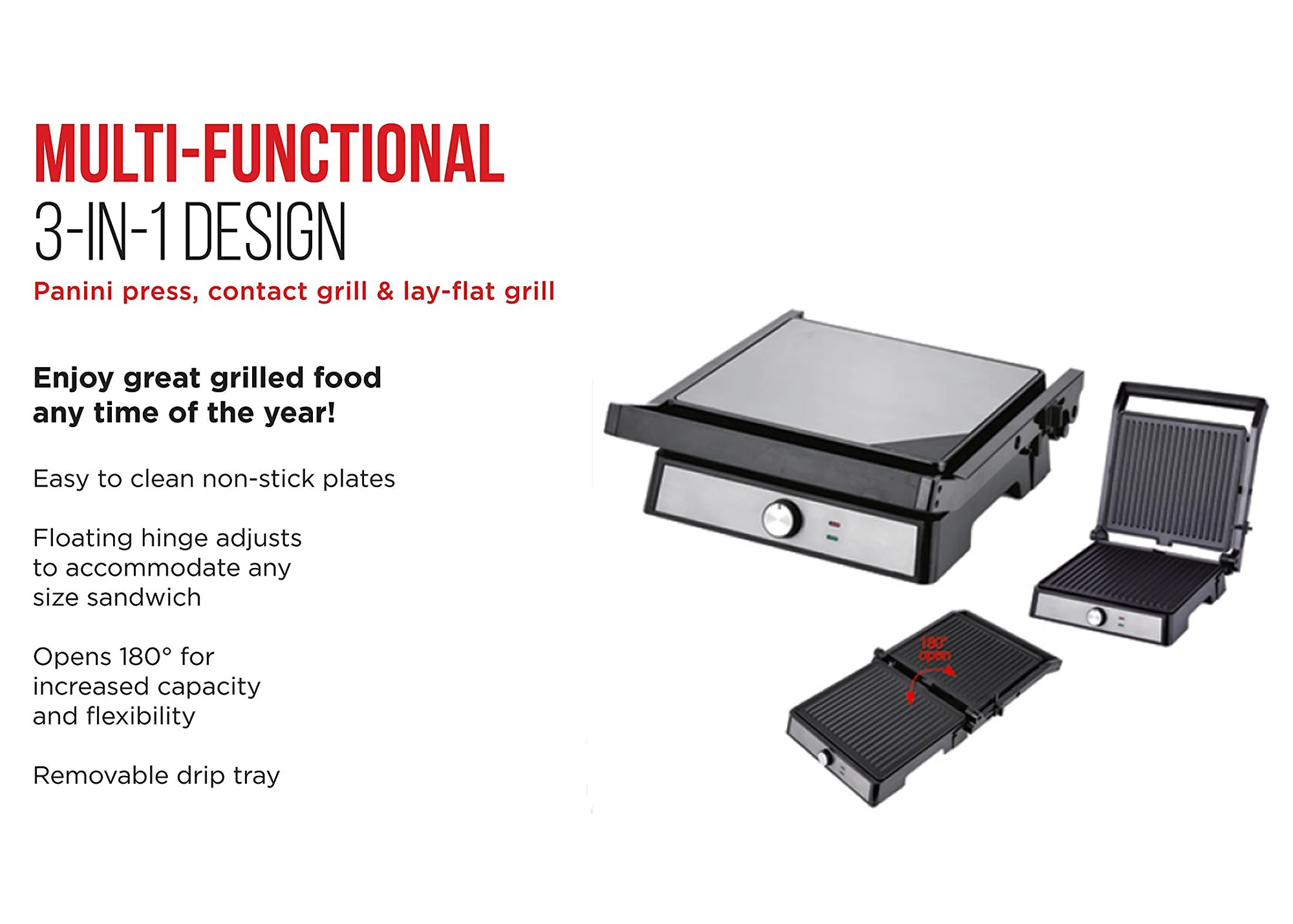 4 Slice Panini Press Bbq Grill Electric,180 Degree Open,Nonstick