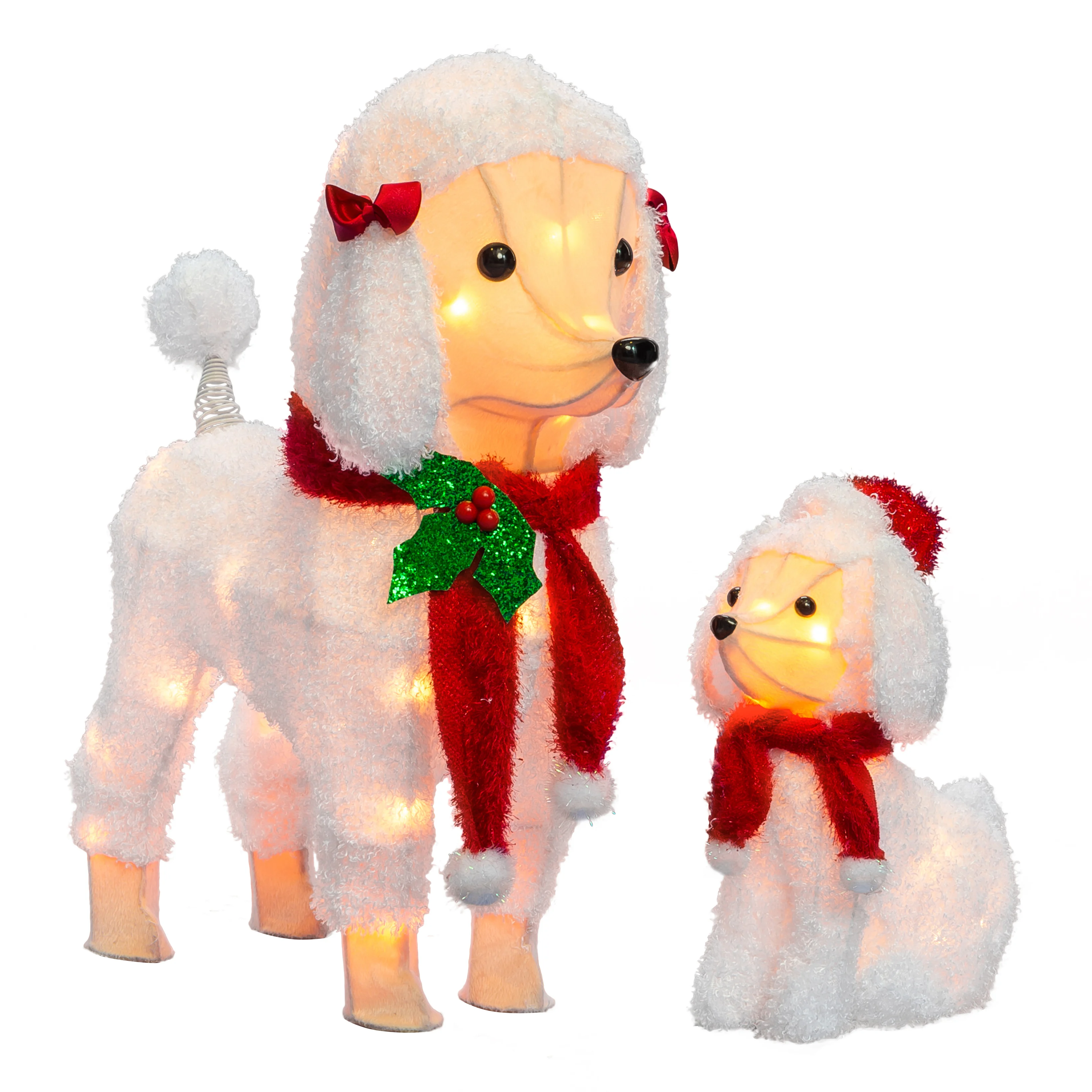 White Garden Decorative Outdoor Poodles Lighted Sculpture For Christmas Decoration