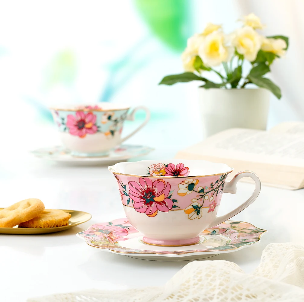 220cc porcelain cup and saucer bone china coffee cup with gold design tea cup set supplier