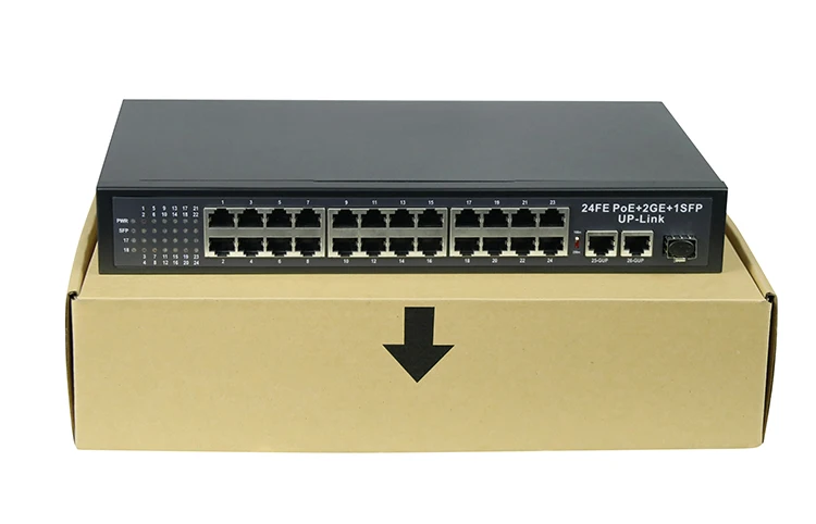 Ethernet DC 48V 6.25A 24FE POE+2GE UP+1G SFP POE Switch 24 Port