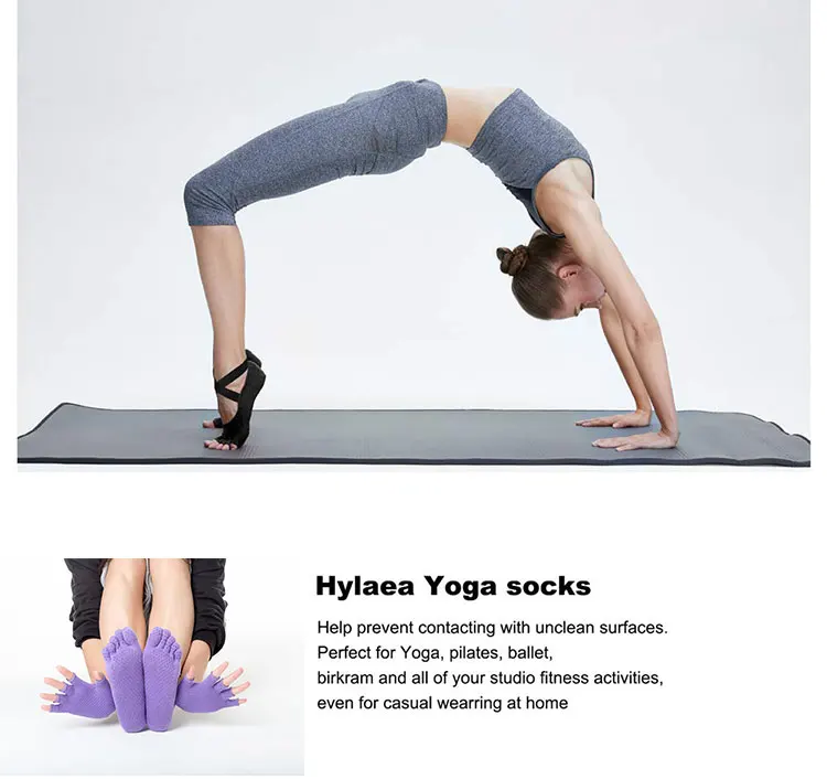 yoga-sockds-31. Yoga Socks Non-Slip Grips for Pilates Ballet Dance Barefoot Workout Cotton Open Toe Women Sports Socks 