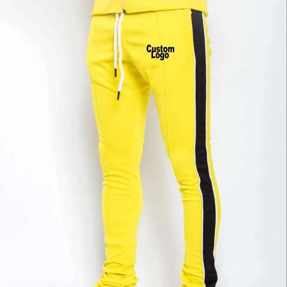 

Customize Stacked Pants Jogging Suit Contrast Side Tape Men Skinny Stacked Pants