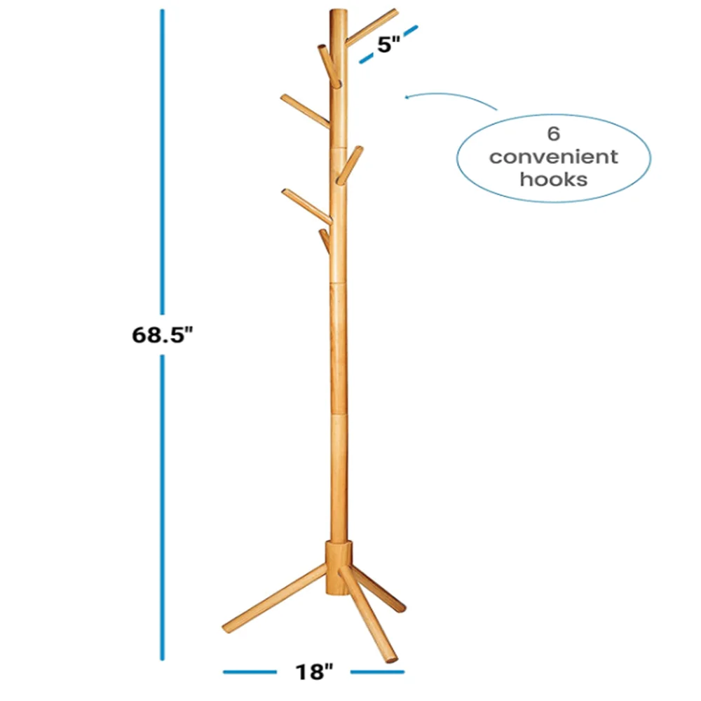 High-grade tree shape super easy assembly adjustable sizes factory wholesale wooden coat rack stand