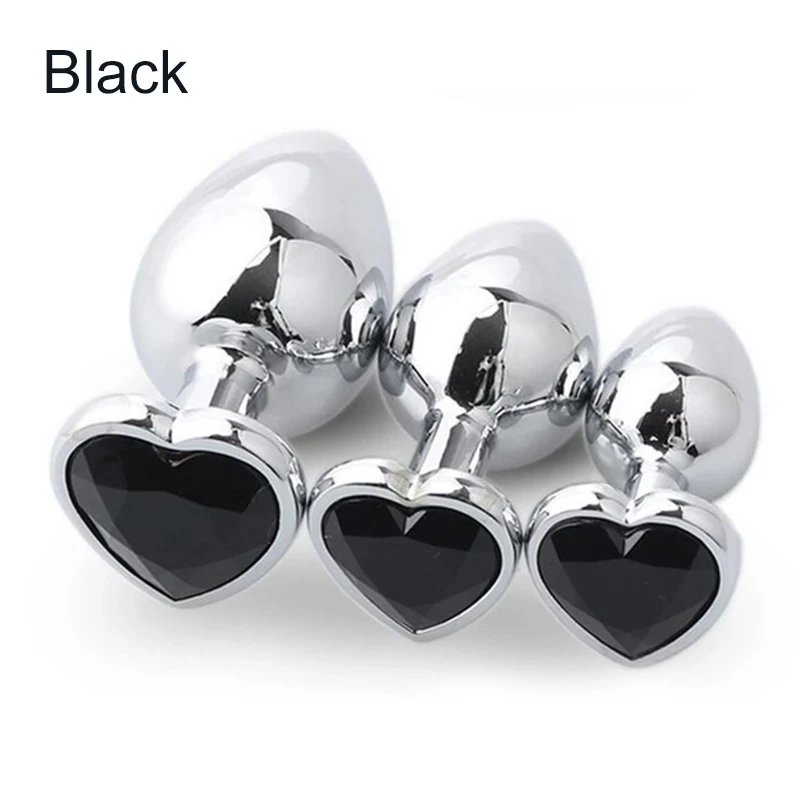Stainless Steel Jewel Diamond Base Metal Heart Anal Plug Set Butt Plug For Men Adult Woman