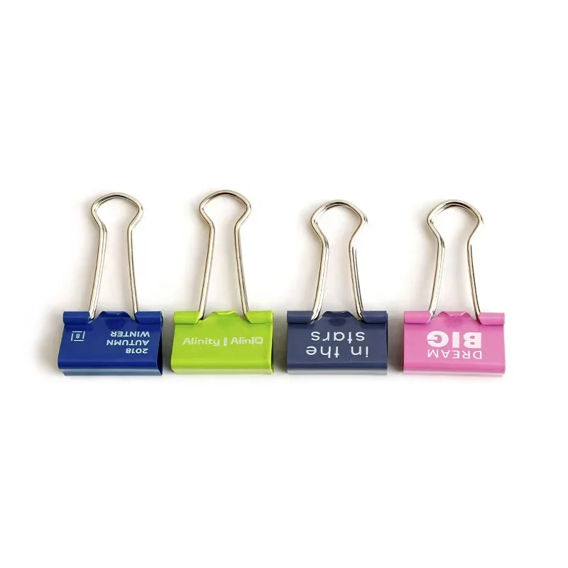 Custom Colorful Binder Clips Paper Clamps Assorted Sizes Cute Printing Metal Binder Clips