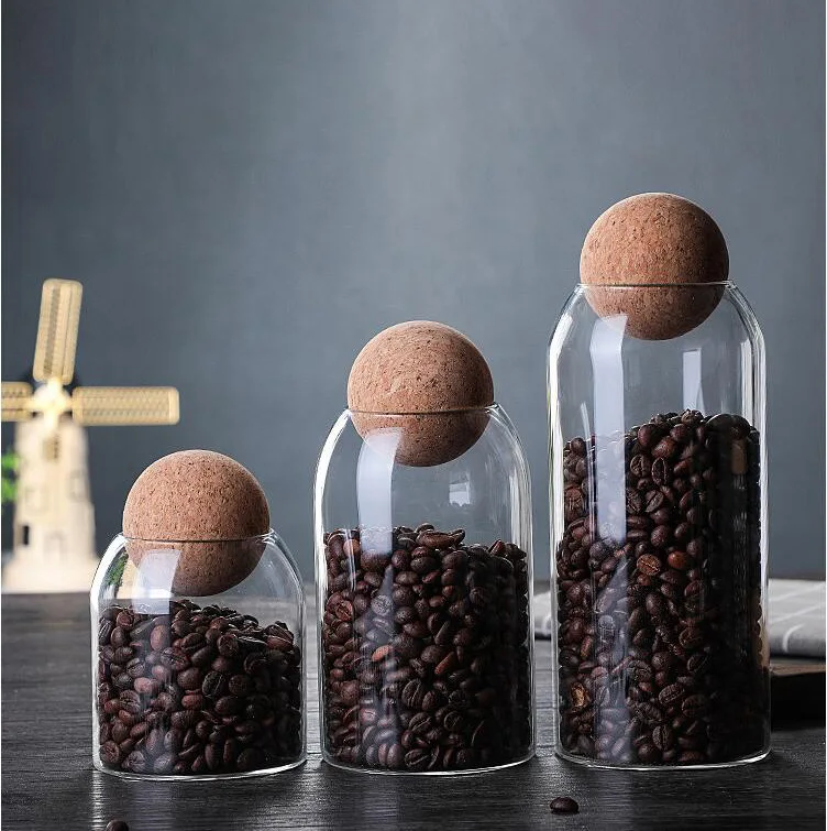 Glass Jars for storage Jars with cork wood lid borosilicate glass canister
